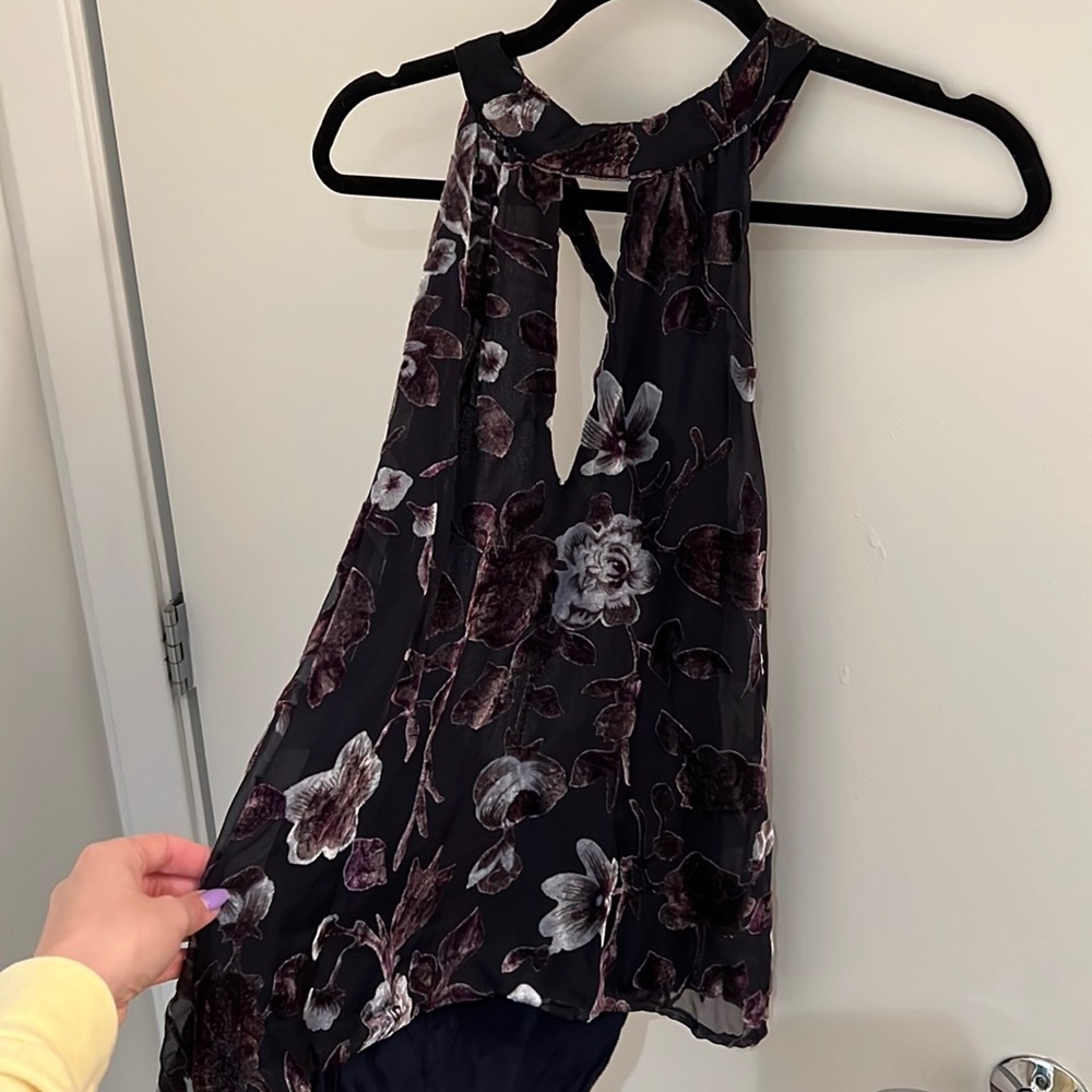 ASTR Velvet detail floral halter top